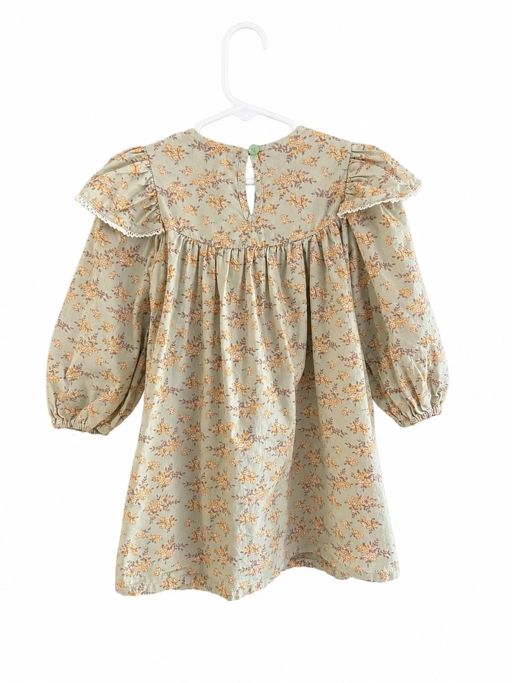 Bebezoo Floral Dress Size 100 (3/4Y) EUC Ruffle Yoke Long Sleeve